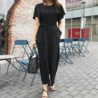 Pintuck Wide-leg Jumpsuit Black - One Size