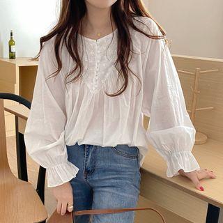 Lantern Sleeve Lace Panel Blouse