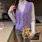 V-neck Button-up Sweater Vest / Mock-neck Knit Top