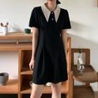 Short-sleeve Contrast Collar Mini Shirt Dress