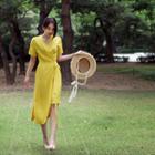 Short-sleeve Long Surplice-wrap Dress