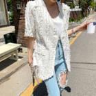 Collarless Fringed Jacket Ivory - One Size