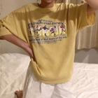 Elbow-sleeve Print T-shirt Yellow - One Size