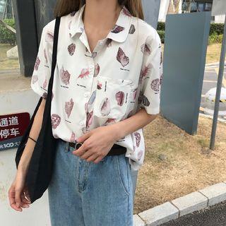 Printed Short-sleeve Shirt Shells - White - One Size