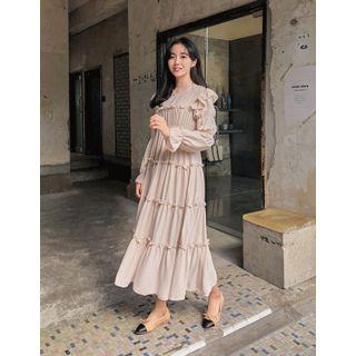 Dali Hotel Tiered Chiffon Long Dress Beige - One Size