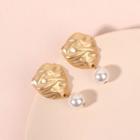 Irregular Metal Petal Faux Pearl Dangle Earring 1 Pair - Gold - One Size