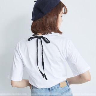 Short Sleeve Tie-back Choker Panel T-shirt