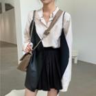 Spaghetti Strap Faux Leather Buttoned Mini Dress / Plain Shirt