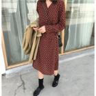 Dot Long-sleeve Loose-fit Dress As Figure - One Size
