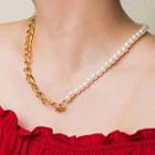 Faux Pearl Chain Necklace Na160-01 - One Size