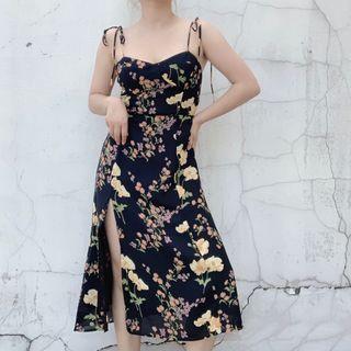 Spaghetti Strap Floral Chiffon Midi Dress