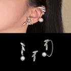 Rhinestone Faux Pearl Earring (various Designs) Set Of 3 - Silver - One Size
