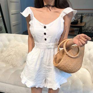 Flutter Strap Frill Hem Playsuit White - One Size