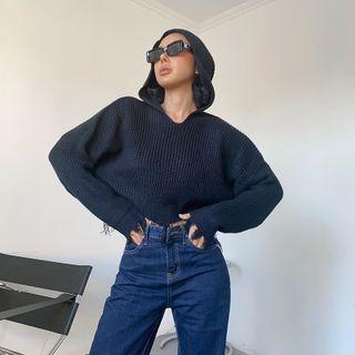 Plain Hooded Cropped Sweater