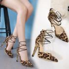 Pointy Toe Strappy Leopard Print High Heel Sandals