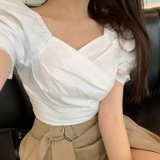 Square-neck Short-sleeve Blouse / High-waist Skort