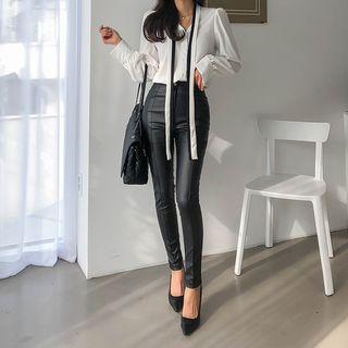 Seamline Pleather Skinny Pants Black - One Size