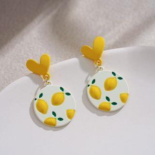 Heart Lemon Disc Drop Earring