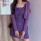 Spaghetti-strap Floral Print Mini A-line Dress / Cropped Cardigan / Set