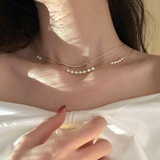 Faux Pearl Layered Alloy Choker My30424 - Gold - One Size