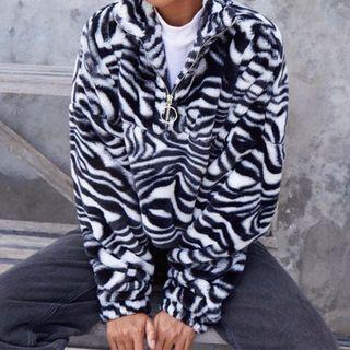 Zebra Print Half-zip Mock-neck Sweatshirt