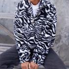 Zebra Print Half-zip Mock-neck Sweatshirt