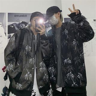 Nature Print Hooded Zip Jacket
