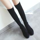 Platform Block-heel Over-the-knee Knit Boots