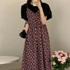 Floral Print Midi Overall Dress / Short-sleeve Blouse