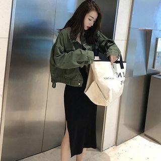 Set: Shirt Jacket + Spaghetti Strap Midi A-line Dress
