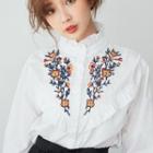 Frilled Trim Floral Embroidery Blouse