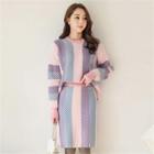 Set: Color-block Stripe Sweater + Knit Skirt