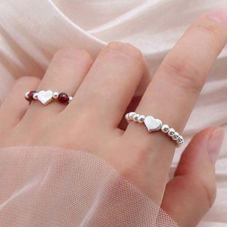Heart Bead Alloy Ring Ring - Silver - One Size