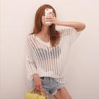 V-neck Sheer Rib-knit Top