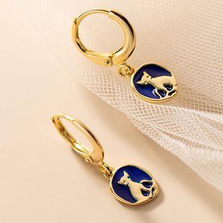 Cat Drop Sterling Silver Earring 1 Pair - S925 Silver - Gold & Blue - One Size