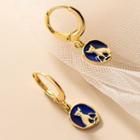 Cat Drop Sterling Silver Earring 1 Pair - S925 Silver - Gold & Blue - One Size