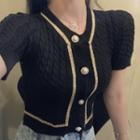 Short-sleeve Contrast Trim Shirred Top