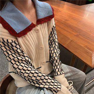 Check Lapel Knit Cardigan