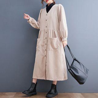 Corduroy Single-breasted Maxi Dress