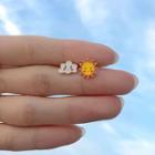 Mismatch Ear Stud 1 Pair - Yellow & White - One Size