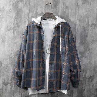 Mock Two-piece Button-up Hooded Jacket