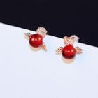 Bead Flying Crown Earring Red - One Size