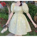 Puff-sleeve Bow Back Mini A-line Dress