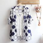 Printed 3/4 Sleeve Linen Shirt / Camisole Top / Set: Printed 3/4 Sleeve Linen Shirt + Camisole Top