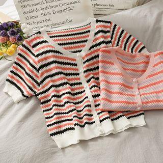 Striped Button-down Light Knit Top
