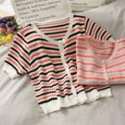 Striped Button-down Light Knit Top
