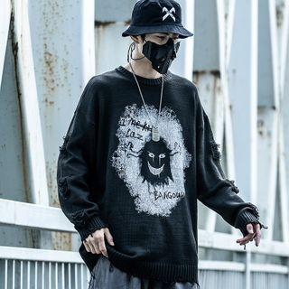 Distressed Graphic Print Sweater