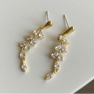 Rhinestone Leaf Dangle Earring 1 Pair - Silver - Gold - One Size