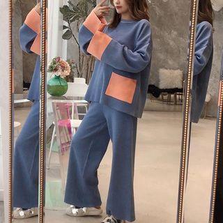 Set: Color Block Sweater + Knit Pants