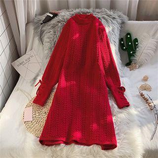 Midi A-line Cable Knit Sweater Dress
